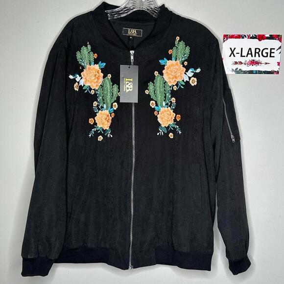 L&B Jackets & Blazers - L&B XL Cactus Embroidered bomber jacket